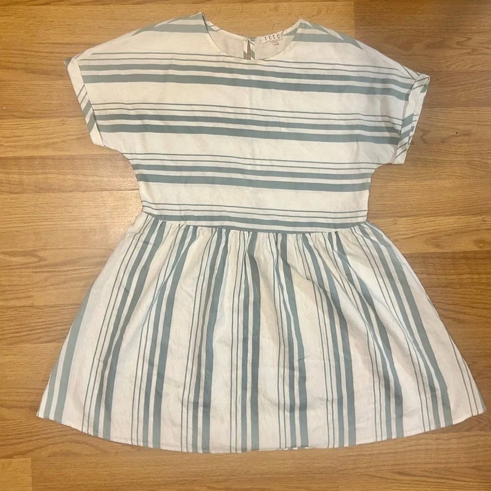 TCEC Striped Mini Dress Small Women's Short Sleeve Green Summer Sundress - Picture 8 of 9